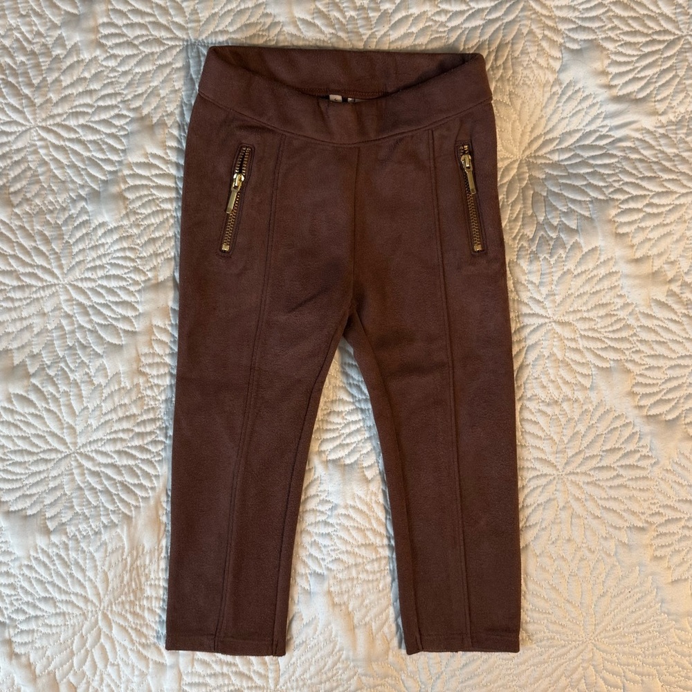 Janie and Jack Brown Ponte Leggings with Gold Zips, 18-24 Months
